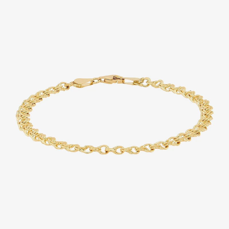Womens 10K Gold 7.25 Inch Hollow Fashion Chain Bracelet