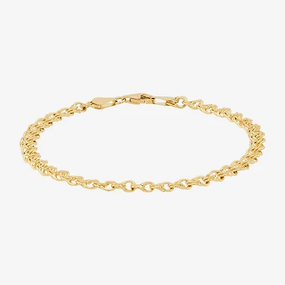 Womens 10K Gold 7.25 Inch Hollow Fashion Chain Bracelet