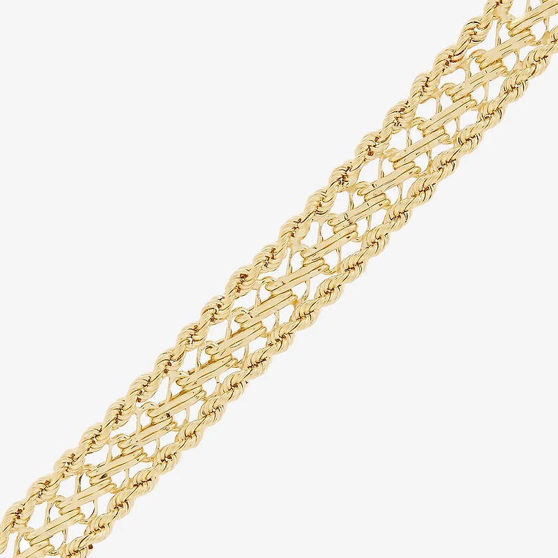 Womens 14K Gold 7.5 Inch Hollow Rope Chain Bracelet