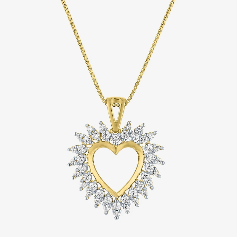 G-H / I1-I2) Womens / CT. T.W. Lab Grown White Diamond 14K Gold Over Silver Sterling Silver Heart Inch Pendant Necklace