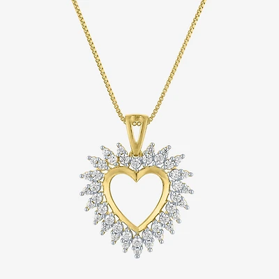 G-H / I1-I2) Womens / CT. T.W. Lab Grown White Diamond 14K Gold Over Silver Sterling Silver Heart Inch Pendant Necklace