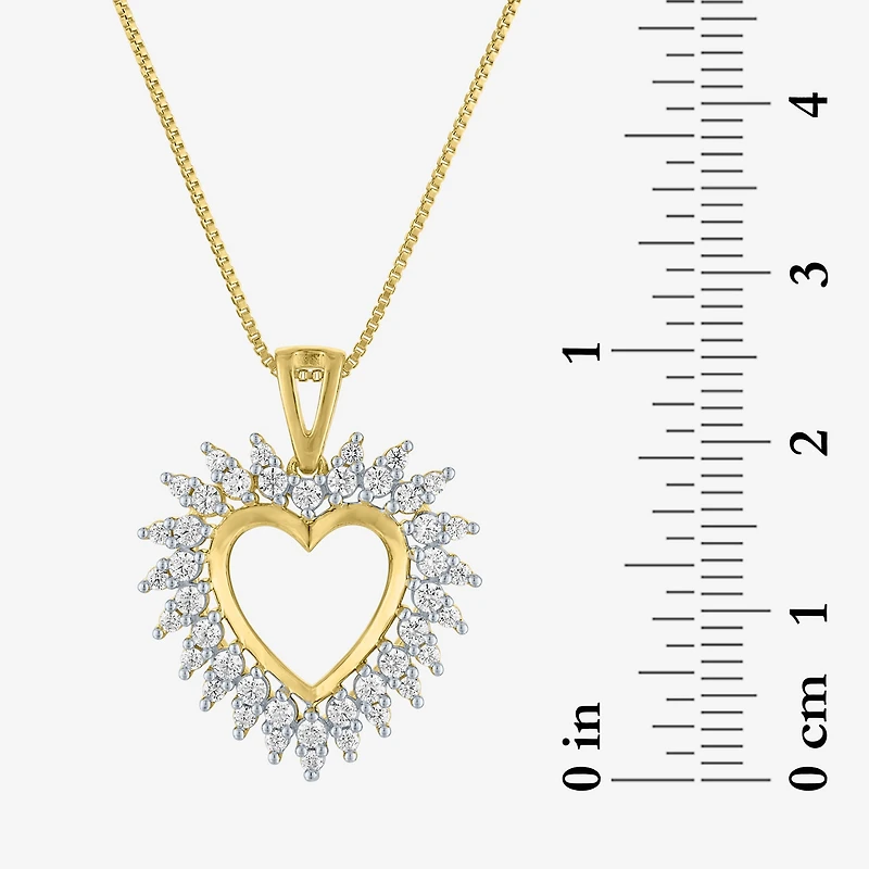 G-H / I1-I2) Womens / CT. T.W. Lab Grown White Diamond 14K Gold Over Silver Sterling Silver Heart Inch Pendant Necklace