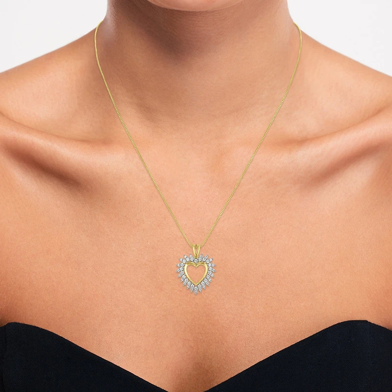 G-H / I1-I2) Womens / CT. T.W. Lab Grown White Diamond 14K Gold Over Silver Sterling Silver Heart Inch Pendant Necklace