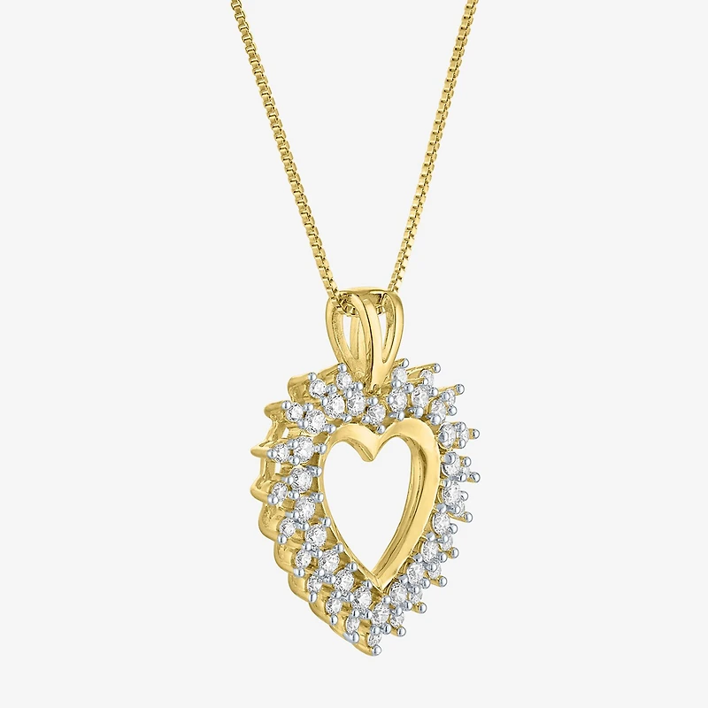 G-H / I1-I2) Womens / CT. T.W. Lab Grown White Diamond 14K Gold Over Silver Sterling Silver Heart Inch Pendant Necklace