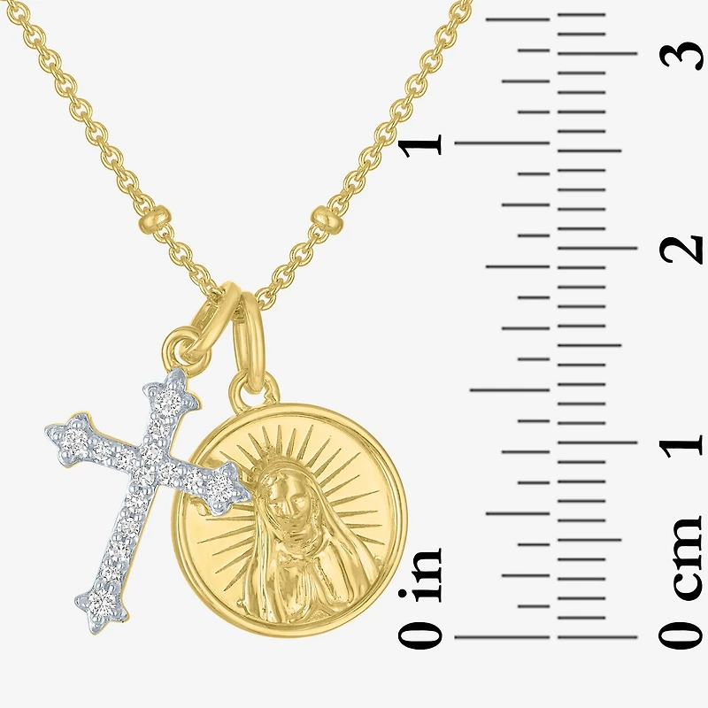 G-H / Si2-I1) Womens 1/ CT. T.W. Lab Grown White Diamond 14K Gold Over Silver Sterling Silver Cross 18 Inch Pendant Necklace
