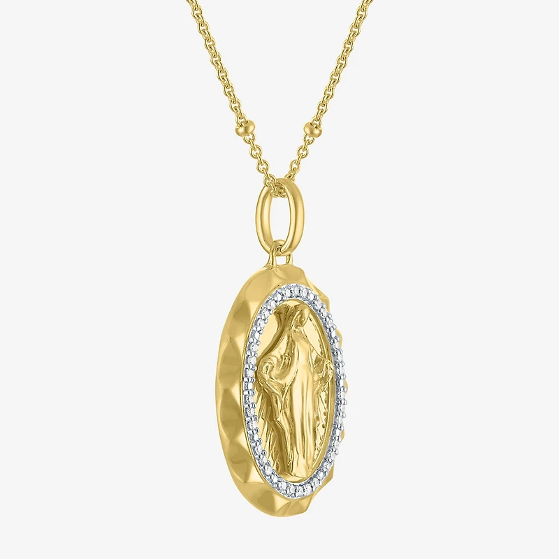 Medalla Milagrosa / Miraculous Medal (G-H / Si2-I1) Womens 1/10 CT. T.W. Lab Grown White Diamond 14K Gold Over Silver Sterling Silver 18 Inch Pendant Necklace