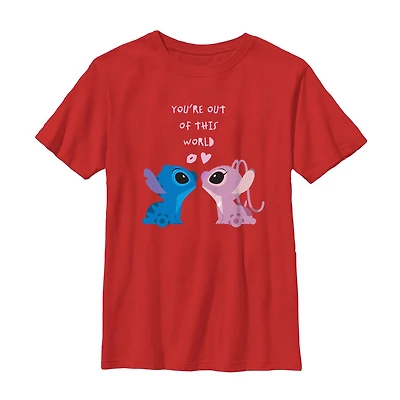 Disney Collection Little & Big Kid Boys Crew Neck Short Sleeve Regular Fit Lilo Stitch Graphic T-Shirt