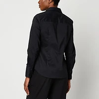Worthington Womens Cuffed Long Sleeve Regular Fit Poplin Button-Down Shirt