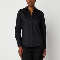 Worthington Womens Cuffed Long Sleeve Regular Fit Poplin Button-Down Shirt