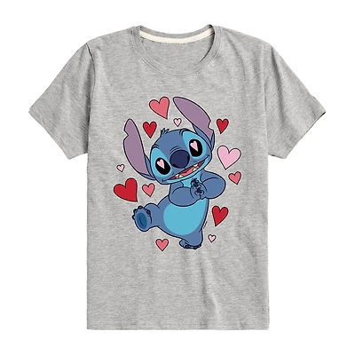 Disney Collection Little & Big Kid Boys Crew Neck Short Sleeve Regular Fit Lilo Stitch Graphic T-Shirt
