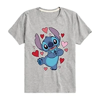 Disney Collection Little & Big Kid Boys Crew Neck Short Sleeve Regular Fit Lilo Stitch Graphic T-Shirt