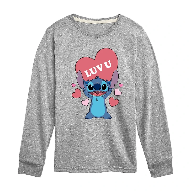 Disney Collection Little & Big Kid Boys Crew Neck Long Sleeve Regular Fit Lilo Stitch Graphic T-Shirt