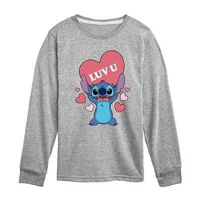 Disney Collection Little & Big Kid Boys Crew Neck Long Sleeve Regular Fit Lilo Stitch Graphic T-Shirt