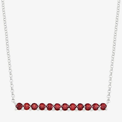 Limited Quantities! Womens Lab Created Red Ruby Sterling Silver Bar 18 Inch Pendant Necklace