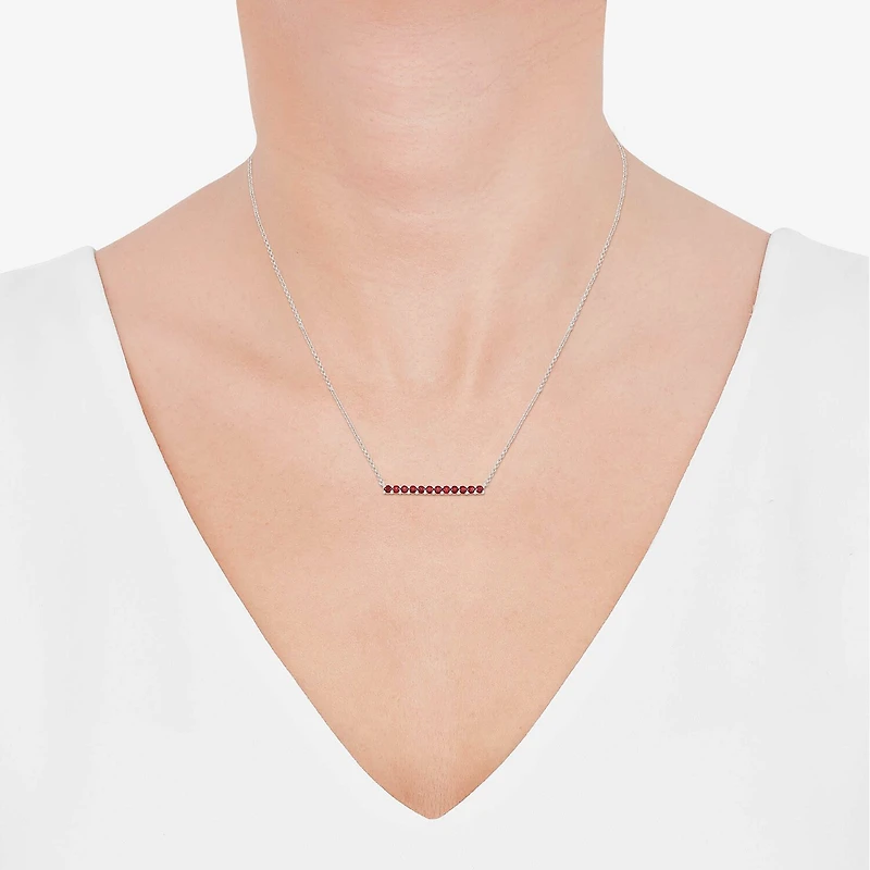 Limited Quantities! Womens Lab Created Red Ruby Sterling Silver Bar 18 Inch Pendant Necklace