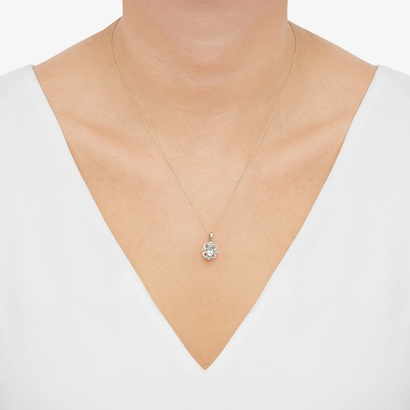Limited Quantities! Womens 1/8 CT. T.W. Genuine Blue Aquamarine 14K Gold Flower 18 Inch Pendant Necklace