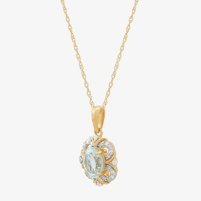 Limited Quantities! Womens 1/8 CT. T.W. Genuine Blue Aquamarine 14K Gold Flower 18 Inch Pendant Necklace
