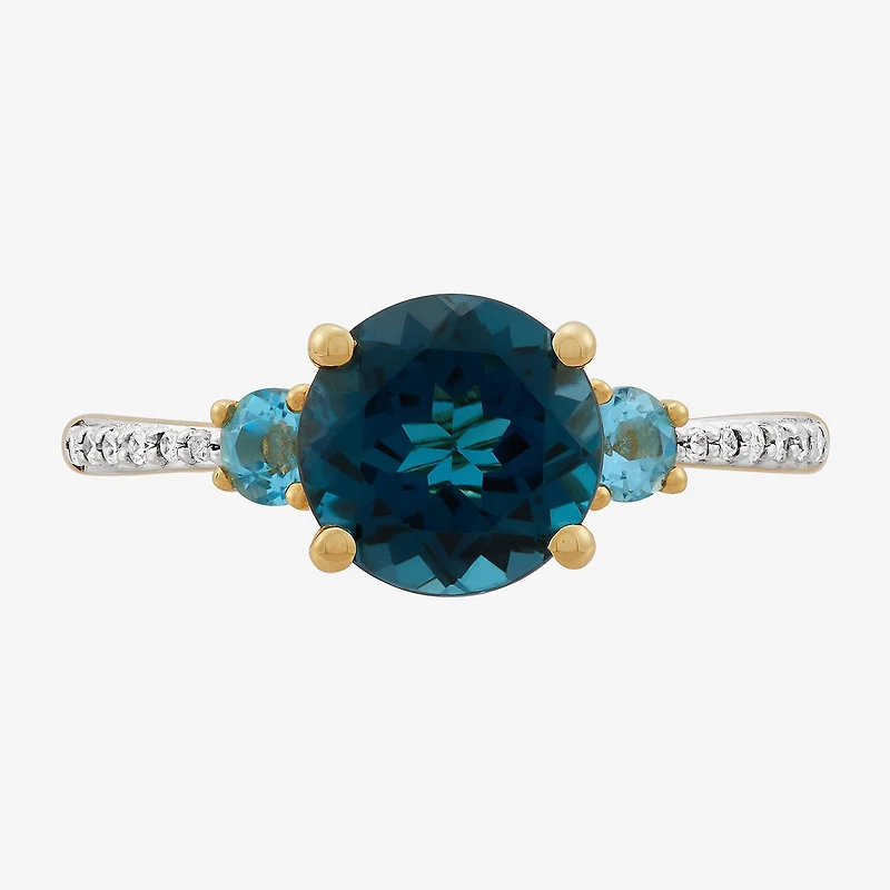 Limited Quantities! Womens Diamond Accent Genuine Blue Topaz 14K Gold Cocktail Ring