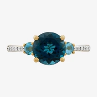 Limited Quantities! Womens Diamond Accent Genuine Blue Topaz 14K Gold Cocktail Ring