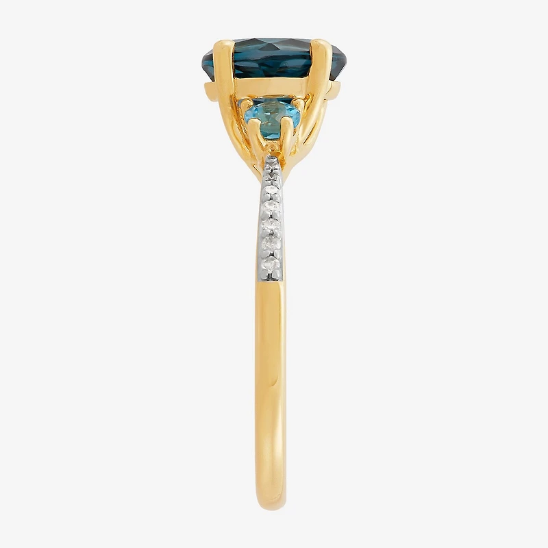Limited Quantities! Womens Diamond Accent Genuine Blue Topaz 14K Gold Cocktail Ring