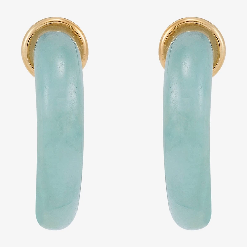 Limited Quantities! Womens Genuine Green Jade 14K Gold Over Silver 13.9mm Hoop Earrings