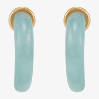 Limited Quantities! Womens Genuine Green Jade 14K Gold Over Silver 13.9mm Hoop Earrings