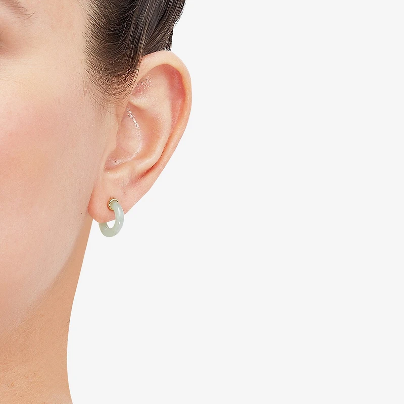 Limited Quantities! Womens Genuine Green Jade 14K Gold Over Silver 13.9mm Hoop Earrings