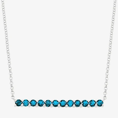 Limited Quantities! Womens Genuine Blue Topaz Sterling Silver Bar 18 Inch Pendant Necklace