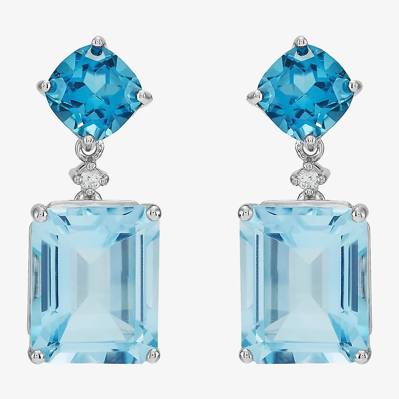 Limited Quantities! Womens Diamond Accent Genuine Blue Topaz Sterling Silver Drop Earrings