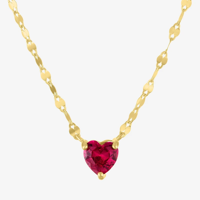 Womens Lab Created Red Ruby 14K Gold Over Silver Heart 16 Inch Pendant Necklace