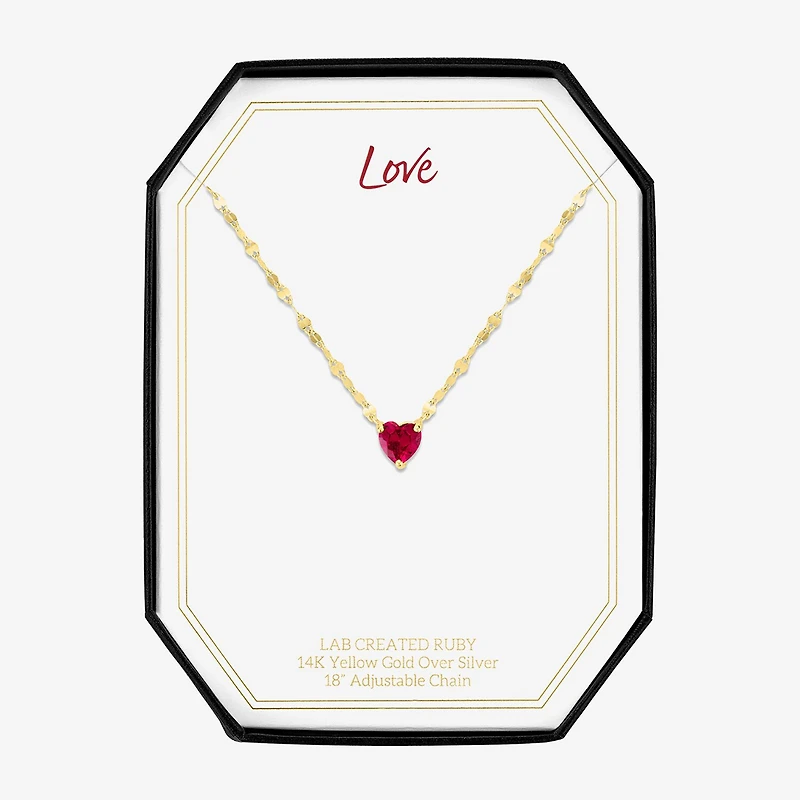 Womens Lab Created Red Ruby 14K Gold Over Silver Heart 16 Inch Pendant Necklace