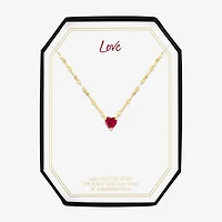 Womens Lab Created Red Ruby 14K Gold Over Silver Heart 16 Inch Pendant Necklace