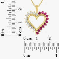 Womens Lab Created Red Ruby 14K Gold Over Silver Heart 16 Inch Pendant Necklace