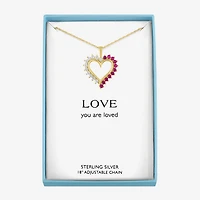 Womens Lab Created Red Ruby 14K Gold Over Silver Heart 16 Inch Pendant Necklace