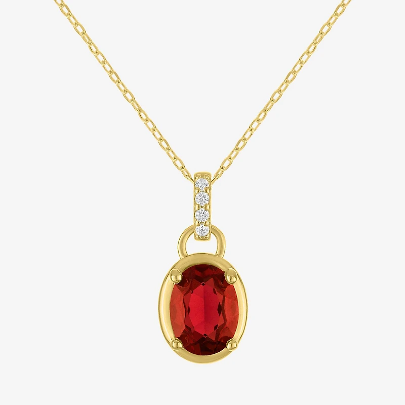 Womens Genuine Red Garnet 14K Gold Over Silver Oval 16 Inch Pendant Necklace
