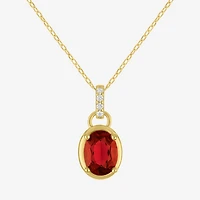 Womens Genuine Red Garnet 14K Gold Over Silver Oval 16 Inch Pendant Necklace