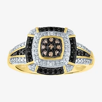 1/10 CT.T.W. Natural White, Champagne and Color-Enhanced Black Diamond Ring