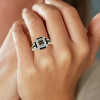 1/10 CT.T.W. Natural White, Champagne and Color-Enhanced Black Diamond Ring