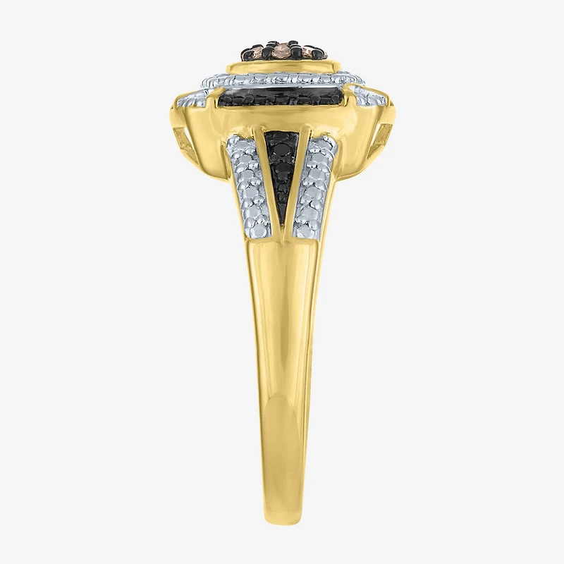 1/10 CT.T.W. Natural White, Champagne and Color-Enhanced Black Diamond Ring