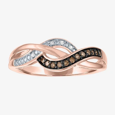 Womens 1/10 CT. T.W. Natural Champagne Diamond 14K Rose Gold Over Silver Cocktail Ring
