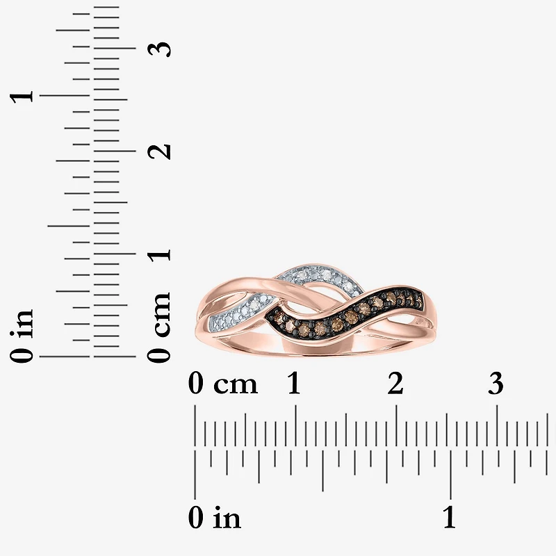 Womens 1/10 CT. T.W. Natural Champagne Diamond 14K Rose Gold Over Silver Cocktail Ring