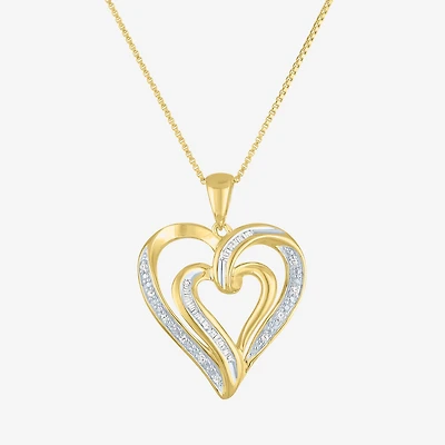 Womens 1/10 CT.T.W. Natural Diamond Heart Pendant Necklace in 14K Gold Over Silver