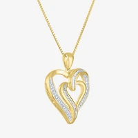 Womens 1/10 CT.T.W. Natural Diamond Heart Pendant Necklace in 14K Gold Over Silver