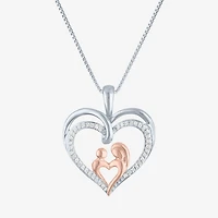 "Mother And Daughter" Womens 1/10 CT. T.W. Natural White Diamond 14K Rose Gold Over Silver Sterling Silver Heart 18 Inch Pendant Necklace
