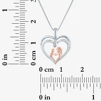 "Mother And Daughter" Womens 1/10 CT. T.W. Natural White Diamond 14K Rose Gold Over Silver Sterling Silver Heart 18 Inch Pendant Necklace