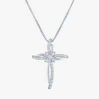 Womens 1/10 CT. T.W. Natural White Diamond Sterling Silver Cross 18 Inch Pendant Necklace