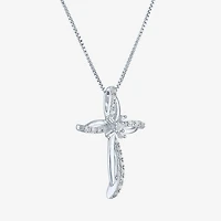 Womens 1/10 CT. T.W. Natural White Diamond Sterling Silver Cross 18 Inch Pendant Necklace