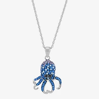 Limited Quantities! Octopus Womens Blue Crystal Sterling Silver 18 Inch Pendant Necklace