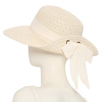 Liz Claiborne Straw Black Ribbon Bow Womens Floppy Hat