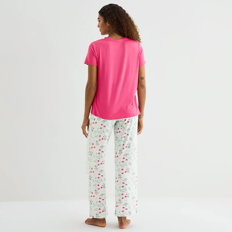 Jaclyn Womens V-Neck Short Sleeve 2-pc. Pajama Set